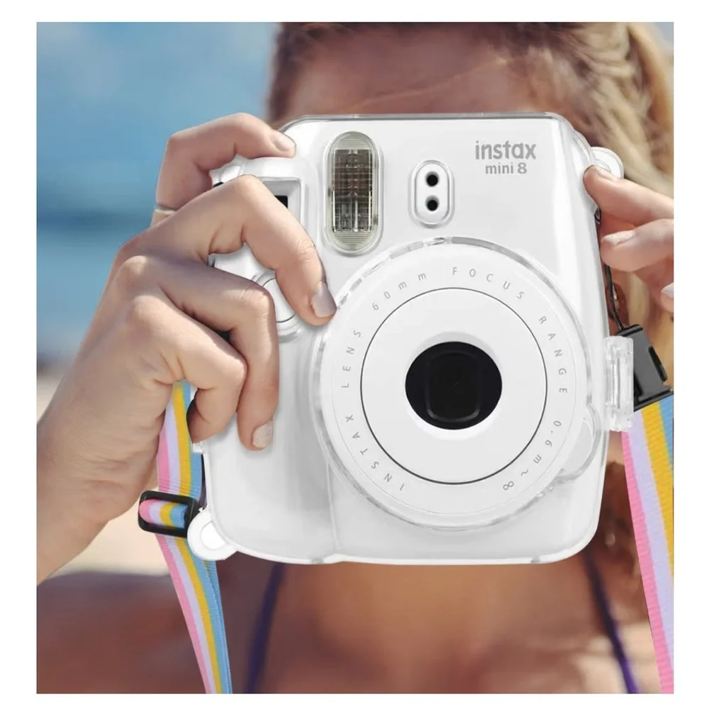 Fujifilm instax mini 8 Clear Instant Camera Case with Pastel Rainbow Strap